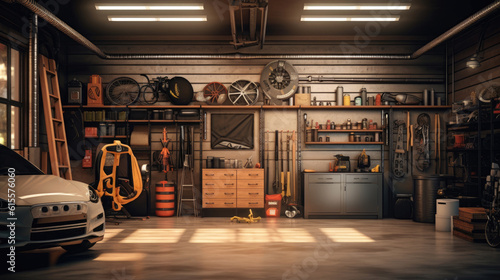 Interior garage with mechanic tools photo