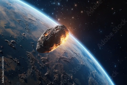 An asteroid hiting planet earth. Generative AI.