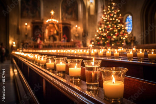View on candles and interior of catholic church