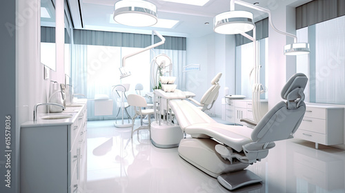 Modern and futuristic dentist office with chairs