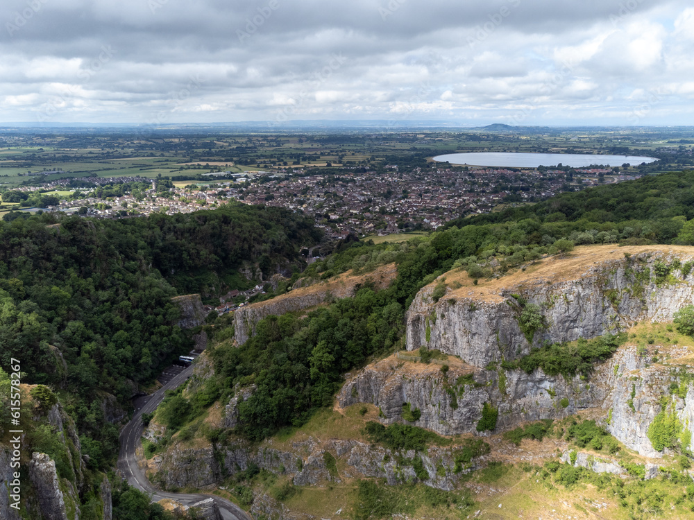 Cheddar gorge somerset england uk from the air drone 