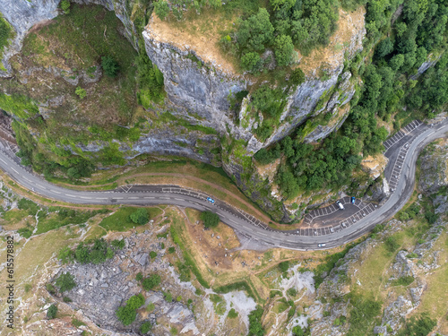 Cheddar gorge somerset england uk from the air drone