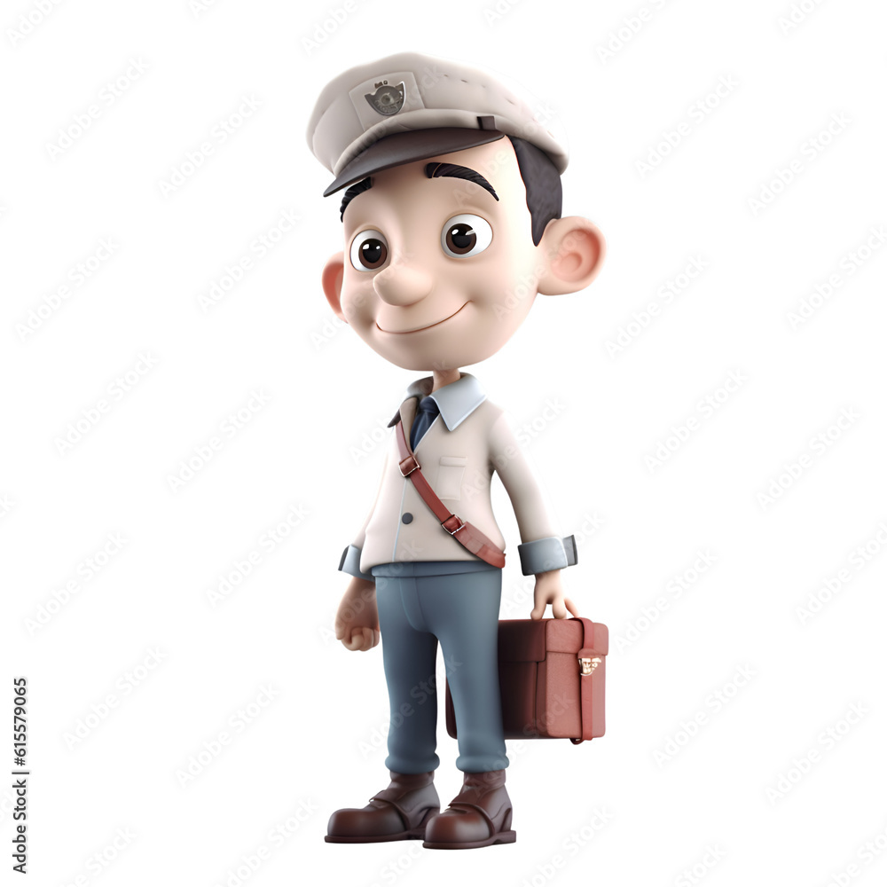 3d illustration of a cartoon character with a briefcase and cap
