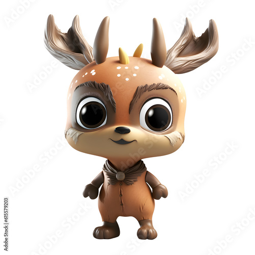 3D Render of Cute Deer with Antlers on White Background