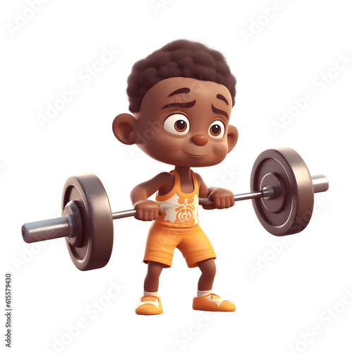 3D Render of an African American Baby Boy lifting a barbell