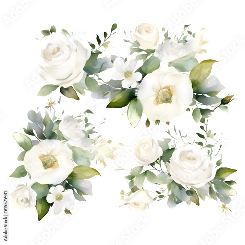 Beautiful vector card with watercolor roses and eucalyptus.