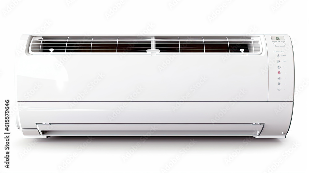 an air conditioner that is white and has been installed on the wall or ceiling, but it's not in use an air conditioner that is white and has been installed on the wall or ceiling, but it's not in use