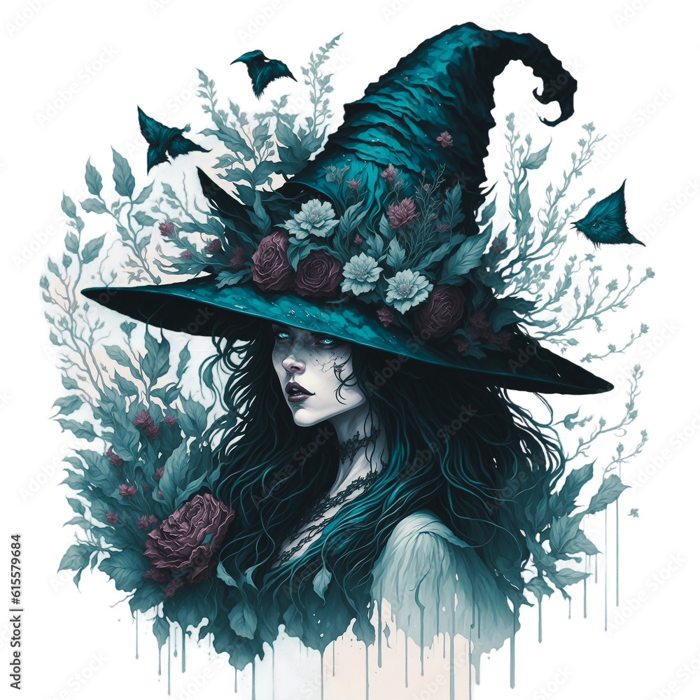 Watercolor Witch Clipart , Witchcraft Clip art, Witch wearing a hat ...