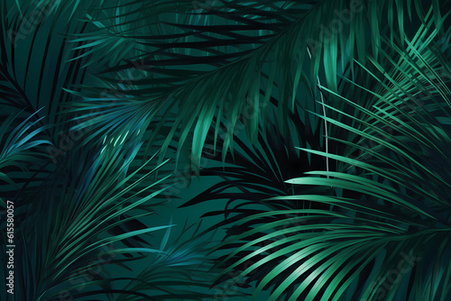 Tropical palm leaves in vibrant gradient color  holographic colours. Minimal art concept. Generative AI technology