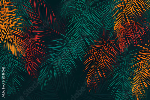 Tropical palm leaves in vibrant gradient color, holographic colours. Minimal ...