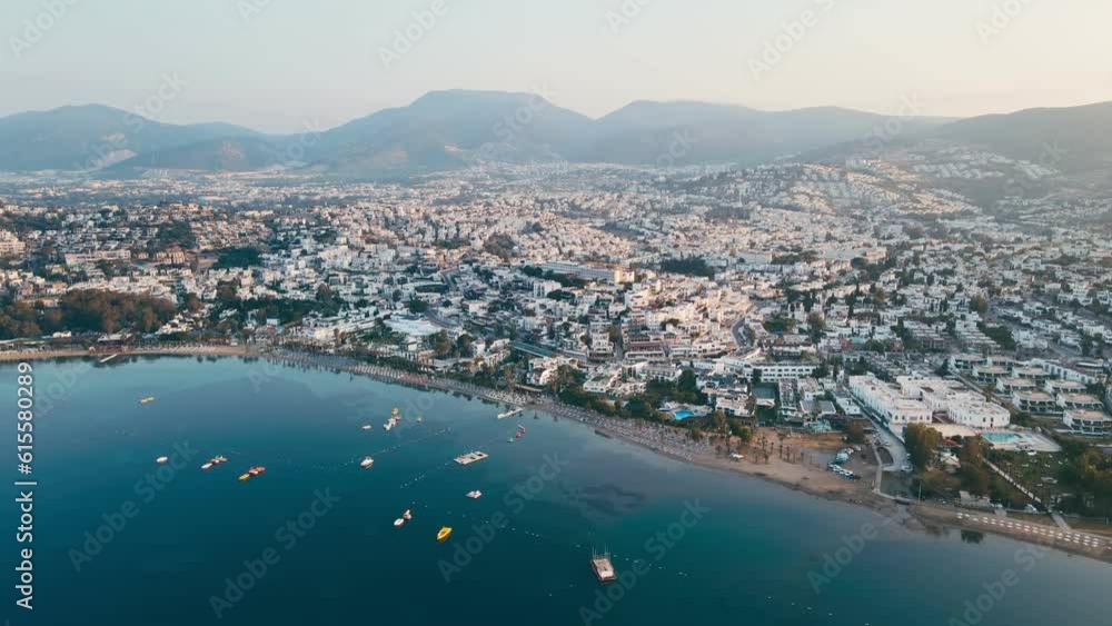 Aerial view of Bodrum on Turkish Riviera, established shot Aerial view of Bodrum on Turkish Riviera, established shot