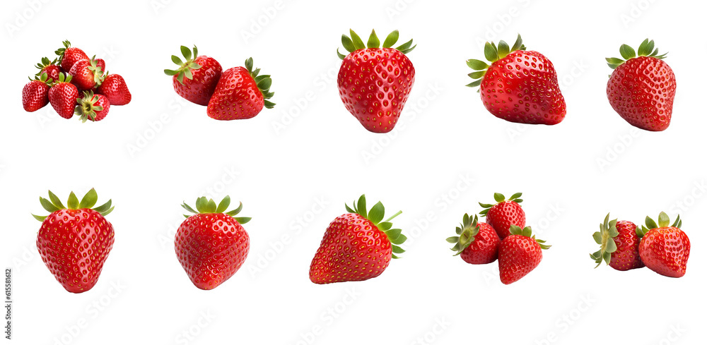 Set of Red Strawberry isolated on white background with clipping path ...