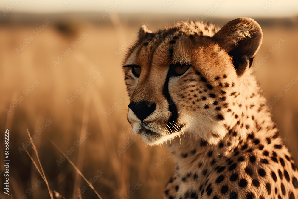 Obraz premium Cheetah in the Tropical Grasslands. Generative AI