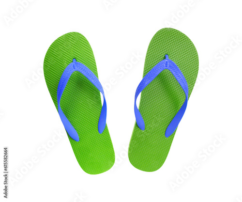 Green and blue summer flipflops isolated png file