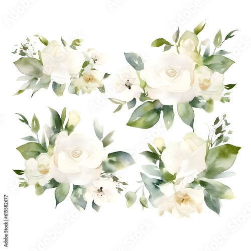 Watercolor flowers set. Hand painted illustration isolated on white background.