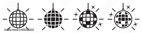 Set of disco ball icon. Disco, night club, party ball sign. Decor and celebration, mirror or glitter ball. Vector illustration.