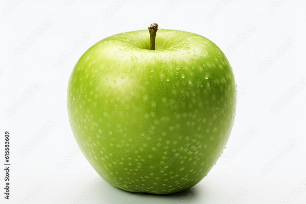 Illustration of a fresh green apple resting on a clean white table created with Generative AI technology Illustration of a fresh green apple resting on a clean white table created with Generative AI technology