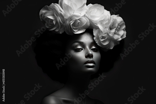 a woman with white flowers on her head and the words,'i love you's in black and white