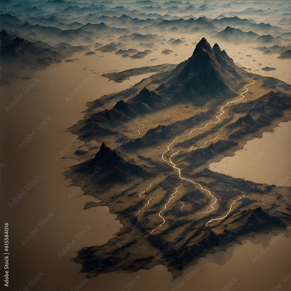 Photo of a breathtaking aerial view of majestic desert mountains