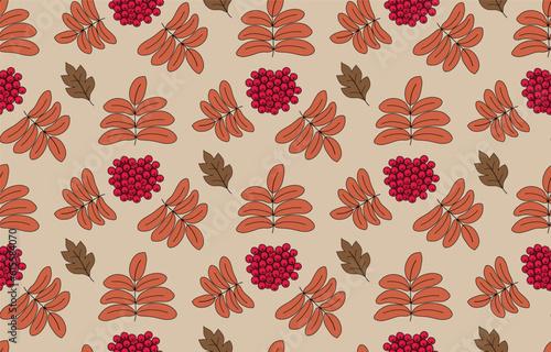 Seamless autumn pattern with rowan twigs.