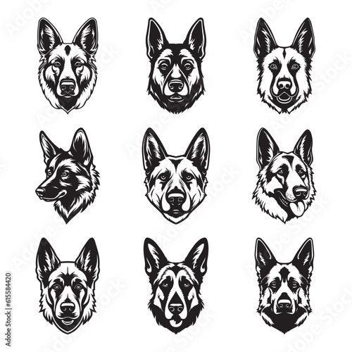 Set of logos with German Shepherd on a white background