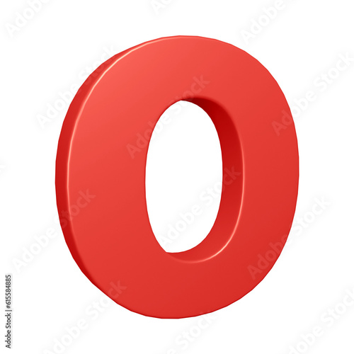 Red alphabet letter o in 3d rendering for education, text concept