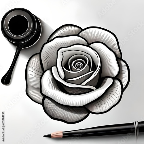 Ai generated rose sketch in black and white