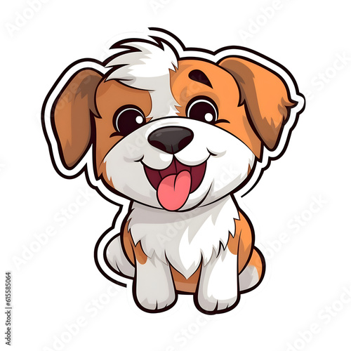 Cute dog cartoon sticker on a white background. Vector illustration.