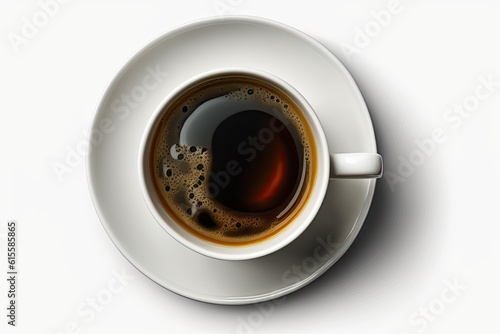 hot cup of freshly brewed coffee on a saucer with steam rising from it. Generative AI