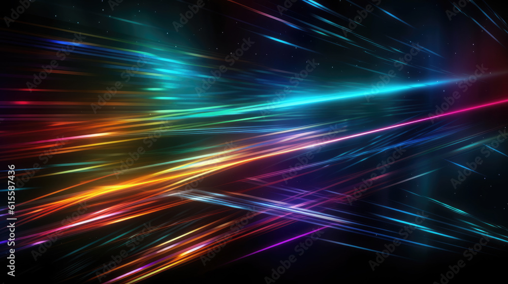 Abstract background with colorful spectrum. Bright neon rays and glowing lines.