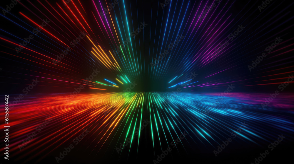 Abstract background with colorful spectrum. Bright neon rays and glowing lines.