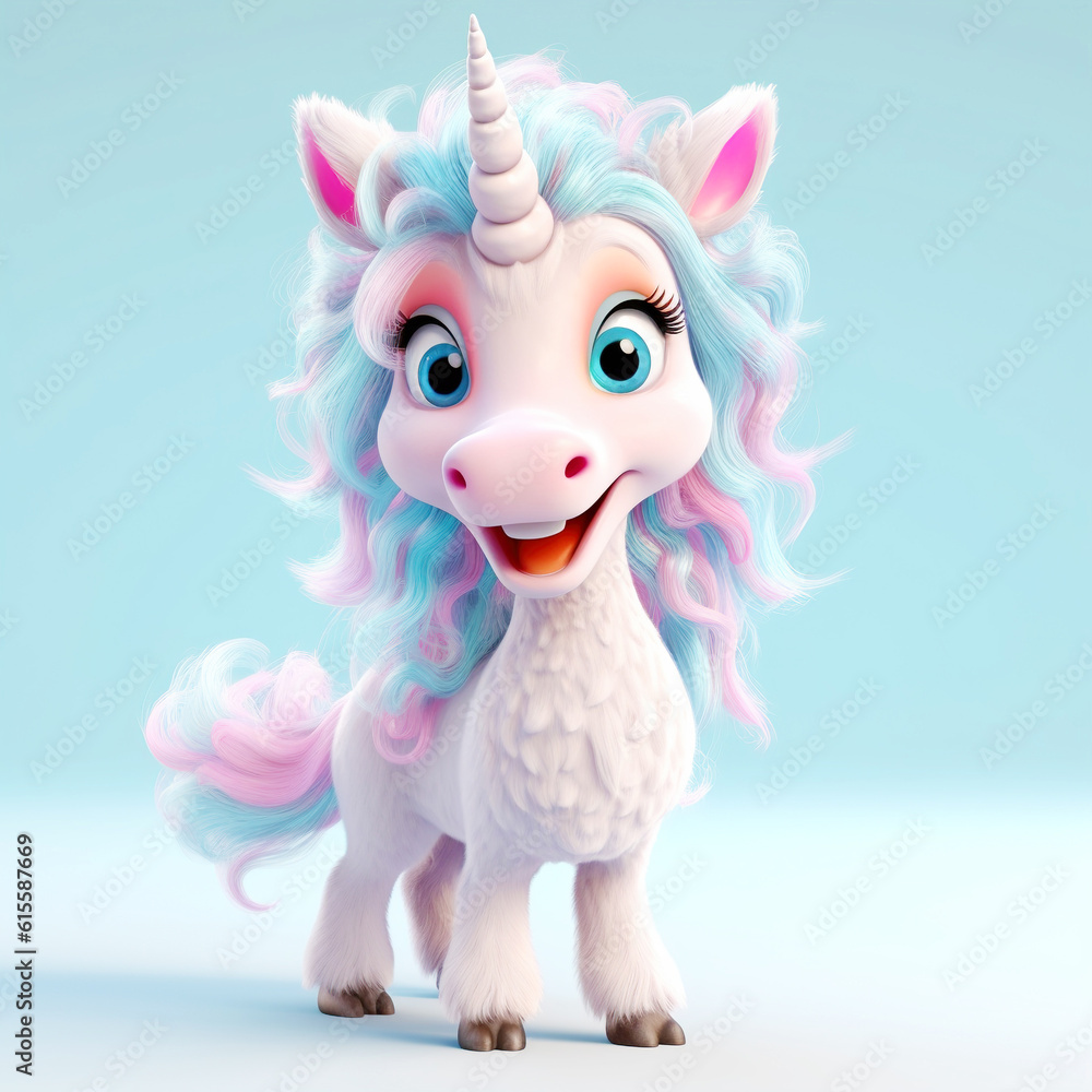 Cute little unicorn, cartoon fairy character on isolated background