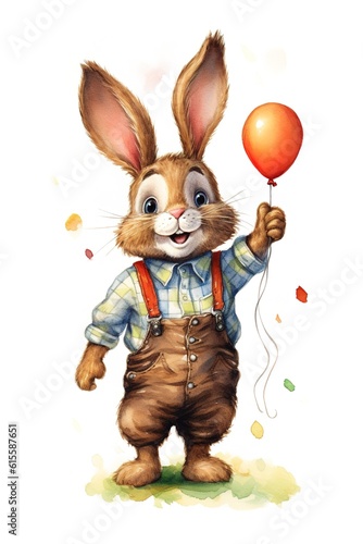 cartoon cute bunn rabbit holding flowers tulips kind expression illustration mechanic painted overalls sticker photo