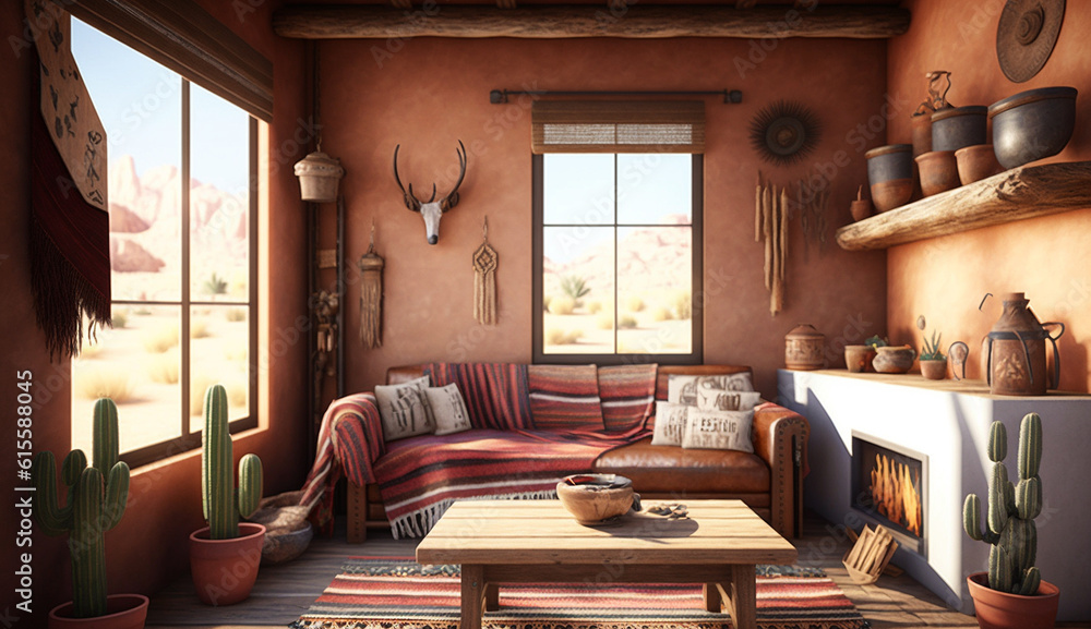 Southwestern home living room decor interior design AI Generated image Southwestern home living room decor interior design AI Generated image