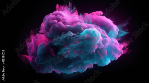 Mystical cloud glowing with pink blue neon light from inside, abstract background.