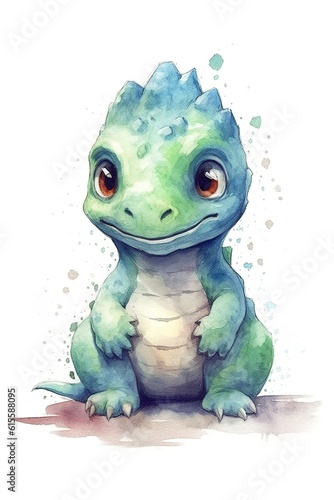 little cute dinosaur and dinosaur of different sizes in watercolor style. Isolated