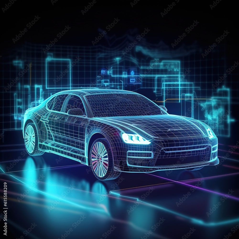 Diagnostic Auto in HUD style. Scan Automobile in 3D visualisation hologram. 3D illustration Diagnostic Auto in HUD style. Scan Automobile in 3D visualisation hologram. 3D illustration