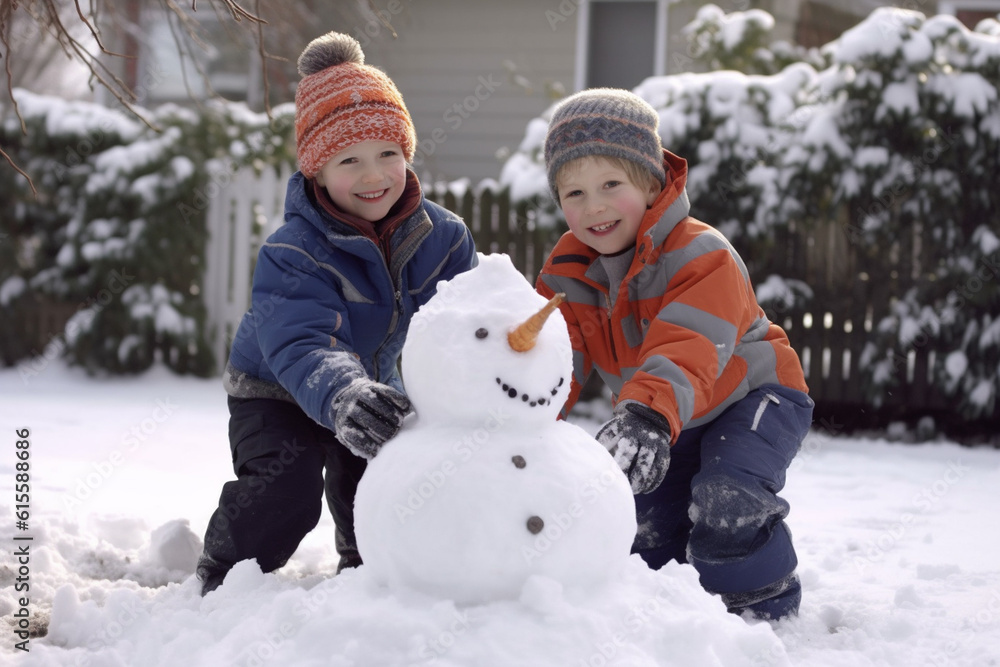 children make a snowman in the yard together before christmas children make a snowman in the yard together before christmas