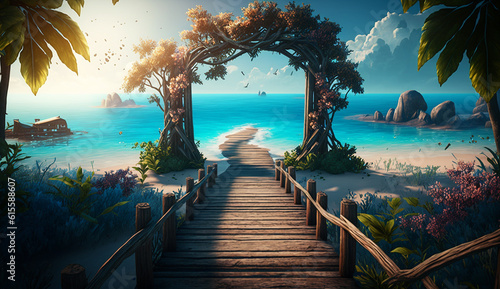 Tropical beautiful resort island beach bridge pictures AI Generated image © DolonChapa