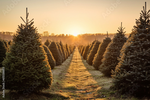 Fotografia, Obraz Christmas tree farm in december before Christmas
