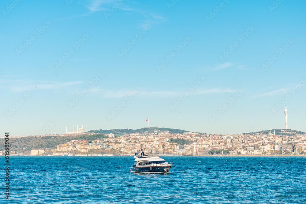 Traffic in the waters of the Bosphorus. Regular traffic of various watercraft from the port in Istanbul.