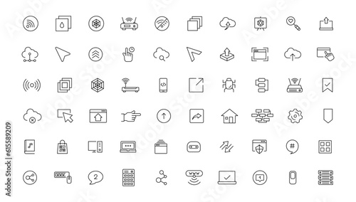 Data analysis icon set vector illustration with editable stroke thin line. Data analysis, data mining, processing, statistics, optimization, and monitoring