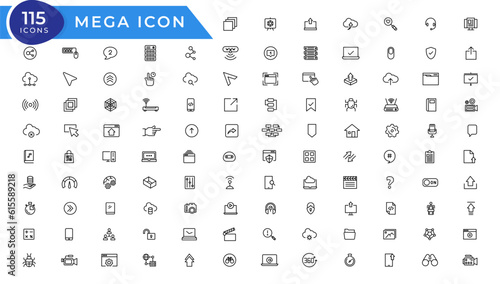 Data analysis icon set vector illustration with editable stroke thin line. Data analysis, data mining, processing, statistics, optimization, and monitoring