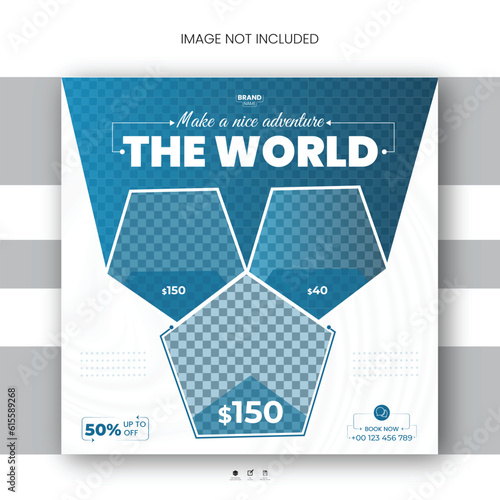 Set of travel sale social media post template. Web banner, flyer or poster for travelling agency business offer promotion. Holiday and tour advertisement banner design.
