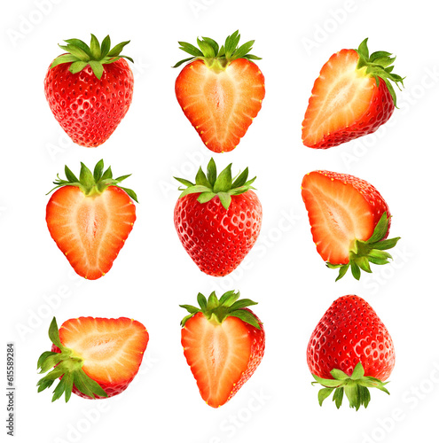 Fototapeta Naklejka Na Ścianę i Meble -  Large collection of fresh strawberries isolated on white background