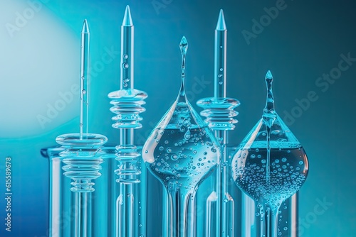 colorful glass vases filled with various liquids. Generative AI