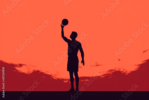 Silhouette of a person holding a ball, symbolizing the idea of playing volleyball. Sports, athleticism, and team spirit. Generative AI Technology.