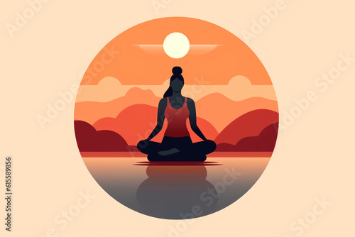 female figure sitting in lotus position on a mountain top. Ideal for wellness, yoga, and travel designs. Generative AI Technology.