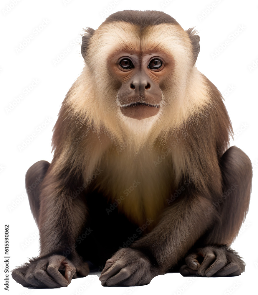 Capuchin monkey isolated on the transparent background PNG. AI generative. Capuchin monkey isolated on the transparent background PNG. AI generative.