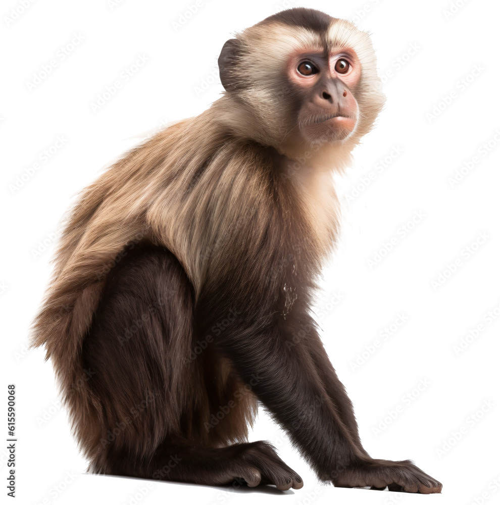Capuchin monkey isolated on the transparent background PNG. AI generative. Capuchin monkey isolated on the transparent background PNG. AI generative.